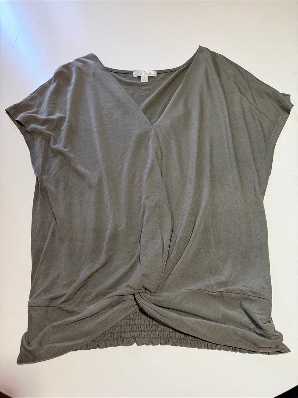 nine britton Olive Twist-Front V-Neck Short Sleeve Top